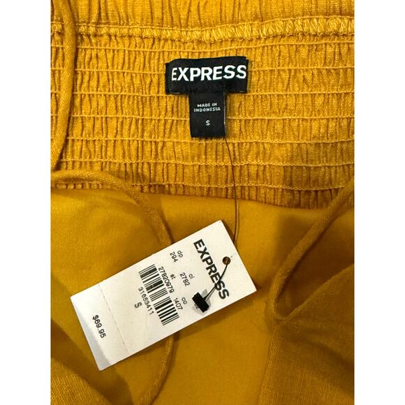 Express Dress Womens Small Yellow Mini Strappy Linen Feminine Boho Flapper Beach - Picture 10 of 12